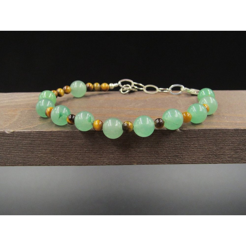 8" Sterling Silver Religious Charm Chrysoprase Stone Bracelet Vintage Elegant